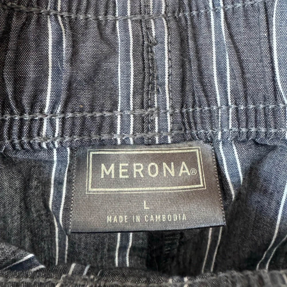 Vintage Merona Charcoal Gray White Pinstripe Wide Leg Pajama Pants Size Large